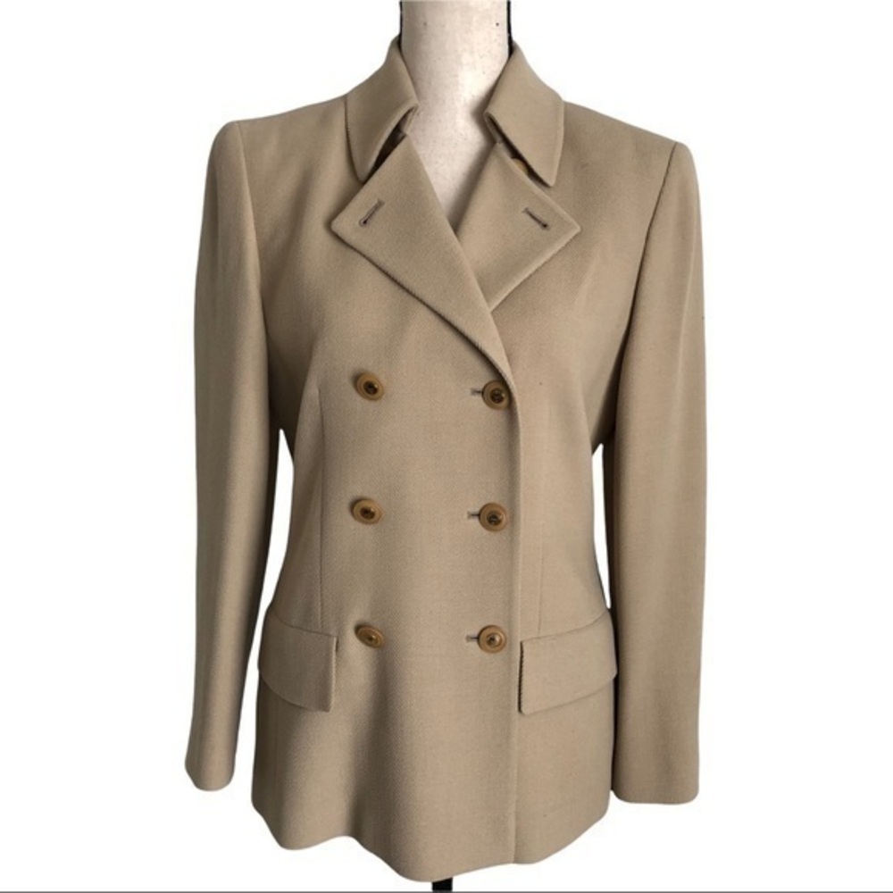 Mondi Tan Twill Double Breasted Vintage 80s Blazer Jacket Size 36